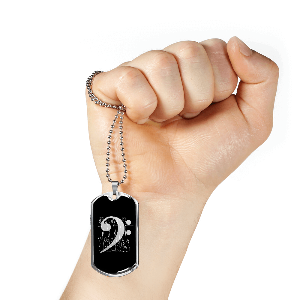 Dog Tag Necklace Black | Bass Clef Cutout | Basses
