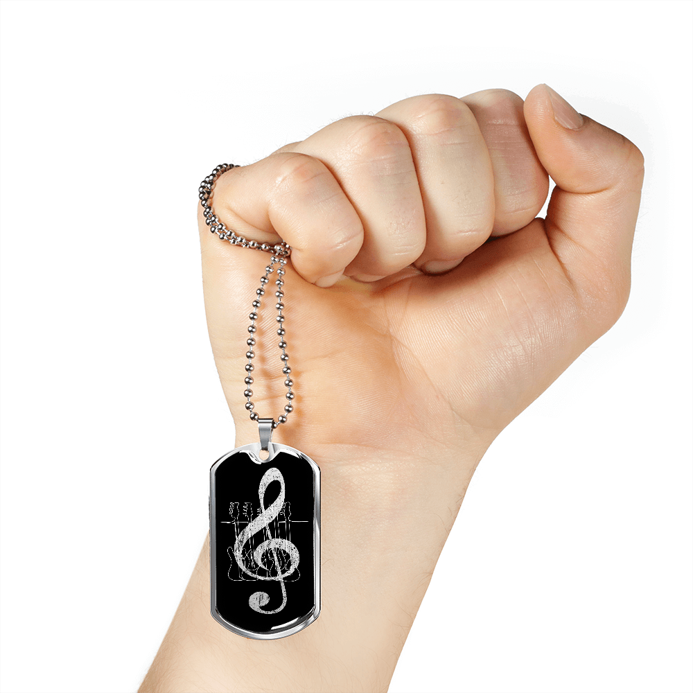 Dog Tag Necklace Black | G-clef Cutout | Basses | Distressed