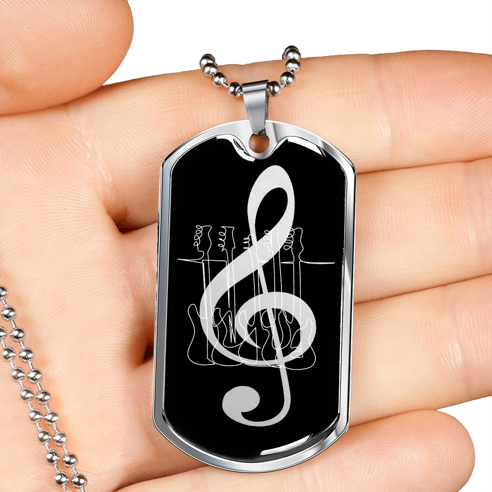 Dog Tag Necklace Black | G-clef Cutout | Basses