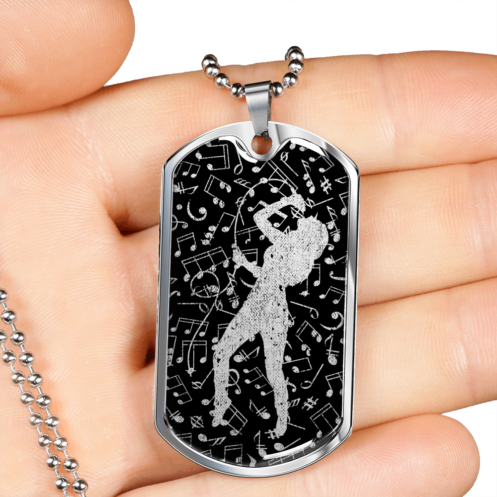Dog Tag Necklace Black | Female Singer Cutout | Music Notes Cutout | Distressed