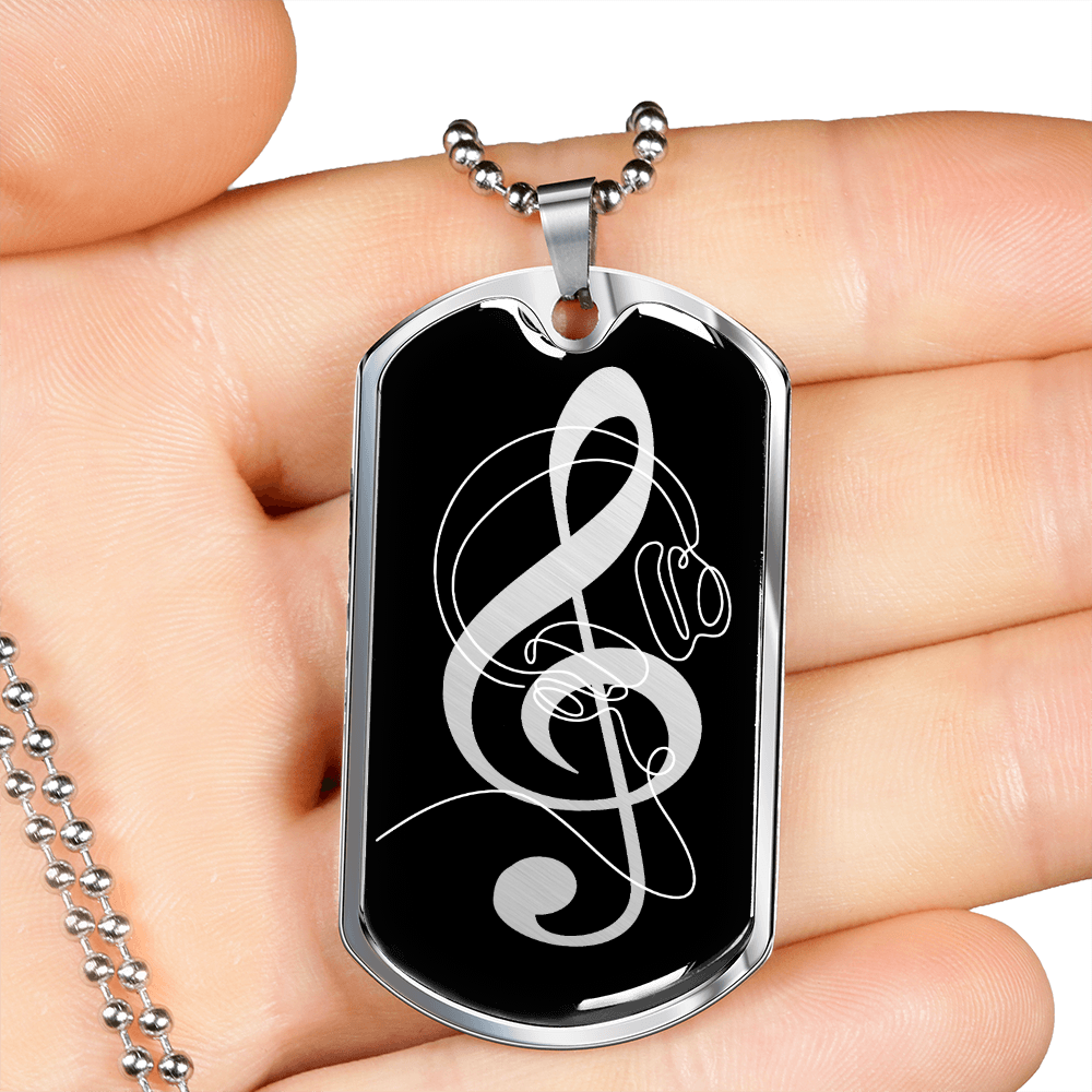 Dog Tag Necklace Black | G-clef Cutout | Headphones