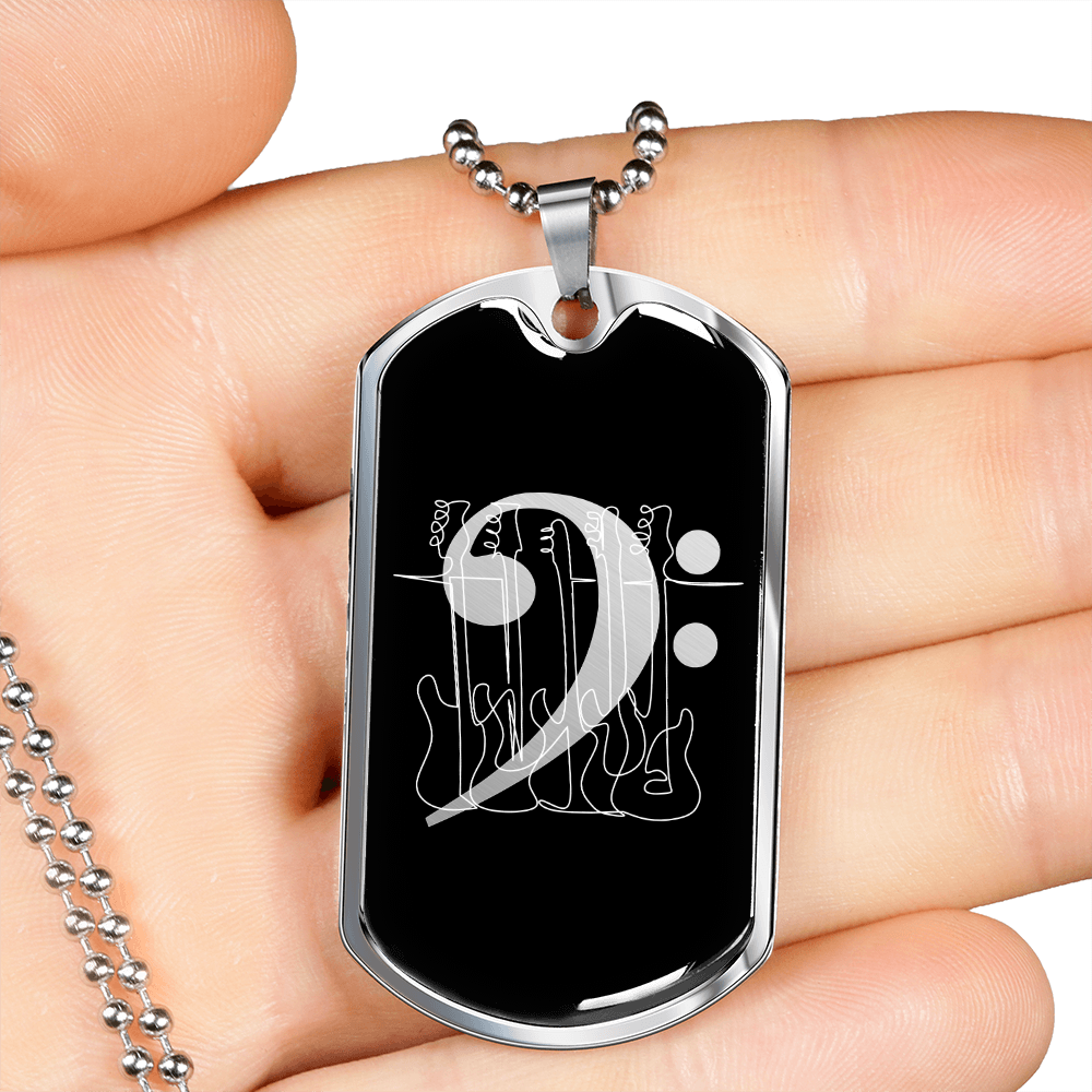 Dog Tag Necklace Black | Bass Clef Cutout | Basses