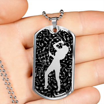 Dog Tag Necklace Black | Female Singer Cutout | Music Notes Cutout