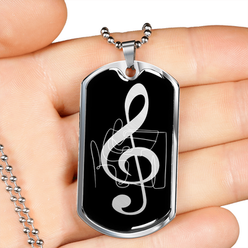 Dog Tag Necklace Black | G-clef Cutout | Piano
