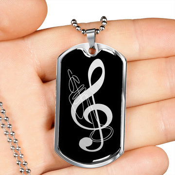Dog Tag Necklace Black | G-clef Cutout | Trumpet