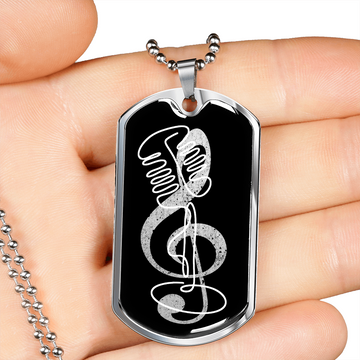 Dog Tag Necklace Black | G-clef Cutout | Vintage Mic