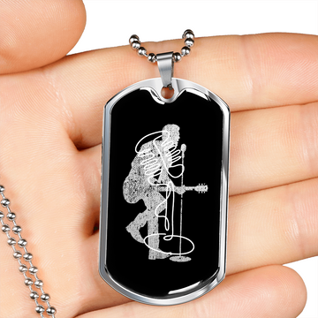 Dog Tag Necklace Black | Male Singer Cutout | Vintage Mic | Pink Clef