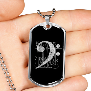Dog Tag Necklace Black | Bass Clef Cutout | Basses | Distressed