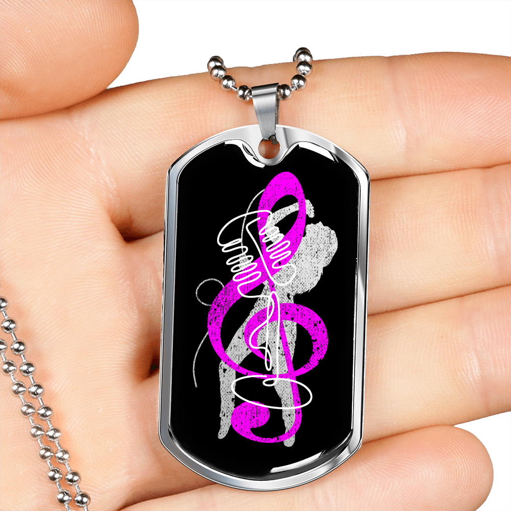 Dog Tag Necklace Black | Female Singer Cutout | Vintage mic | Pink Clef