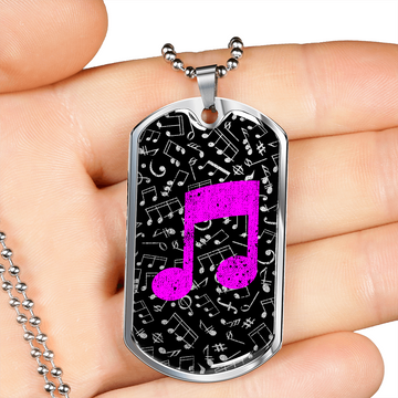 Dog Tag Necklace Black | Music Pattern Cutout  | Pink Notes