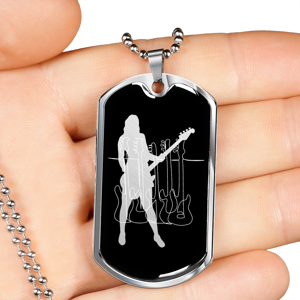 Dog Tag Necklace Black | Female Bassist Cutout | Bass Guitars