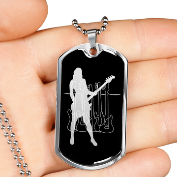 Dog Tag Necklace Black | Female Bassist Cutout | Bass Guitars