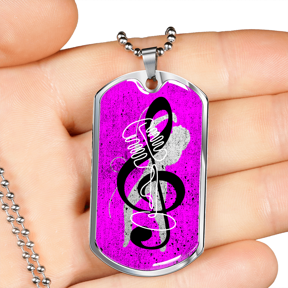 Dog Tag Necklace Pink | Female Singer Cutout | Vintage mic | G-clef