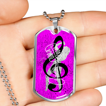 Dog Tag Necklace Pink | Female Singer Cutout | Vintage mic | G-clef