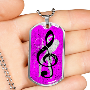 Dog Tag Necklace Pink | Female Singer Cutout | Mic | Black Clef