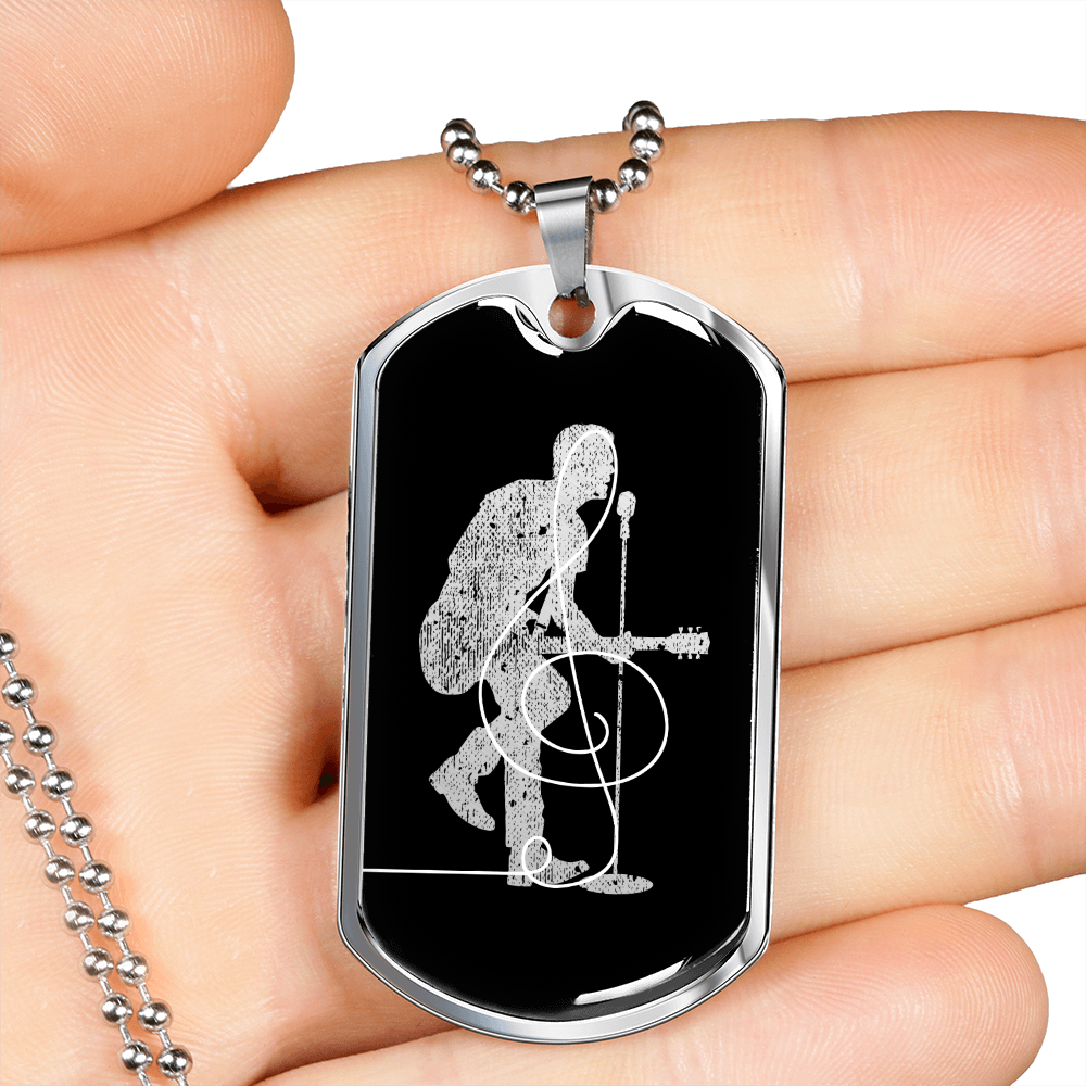 Dog Tag Necklace Black | Male Singer Cutout | Clef | Pink Clef
