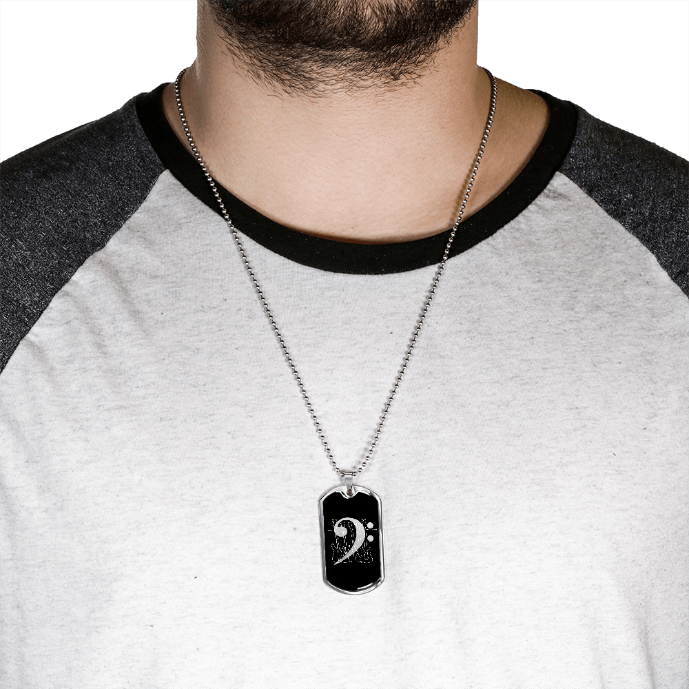 Dog Tag Necklace Black | Bass Clef Cutout | Basses