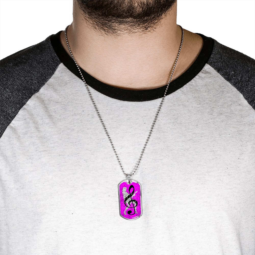 Dog Tag Necklace Pink | Female Guitarist Cutout | Bass Guitars | Black Clef