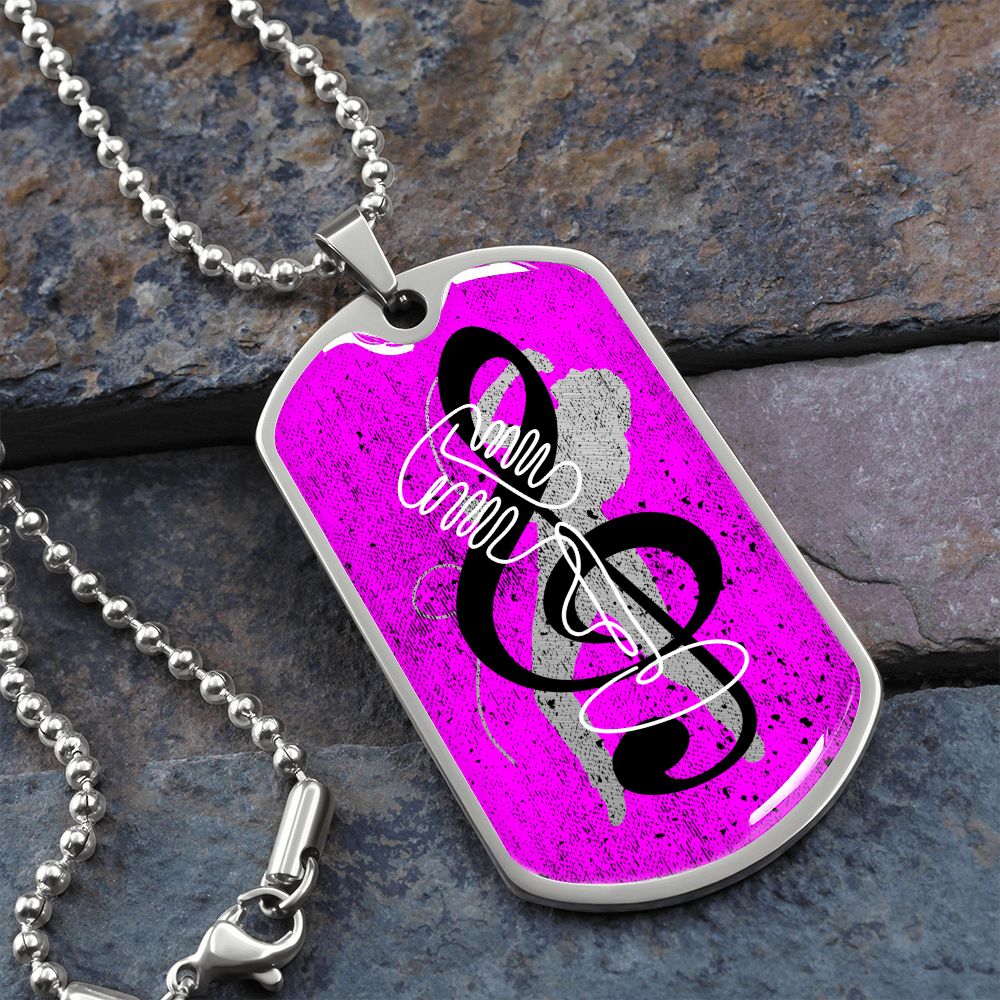 Dog Tag Necklace Pink | Female Singer Cutout | Vintage mic | G-clef