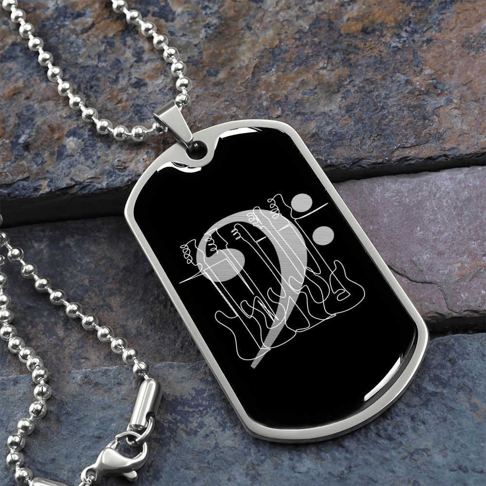 Dog Tag Necklace Black | Bass Clef Cutout | Basses