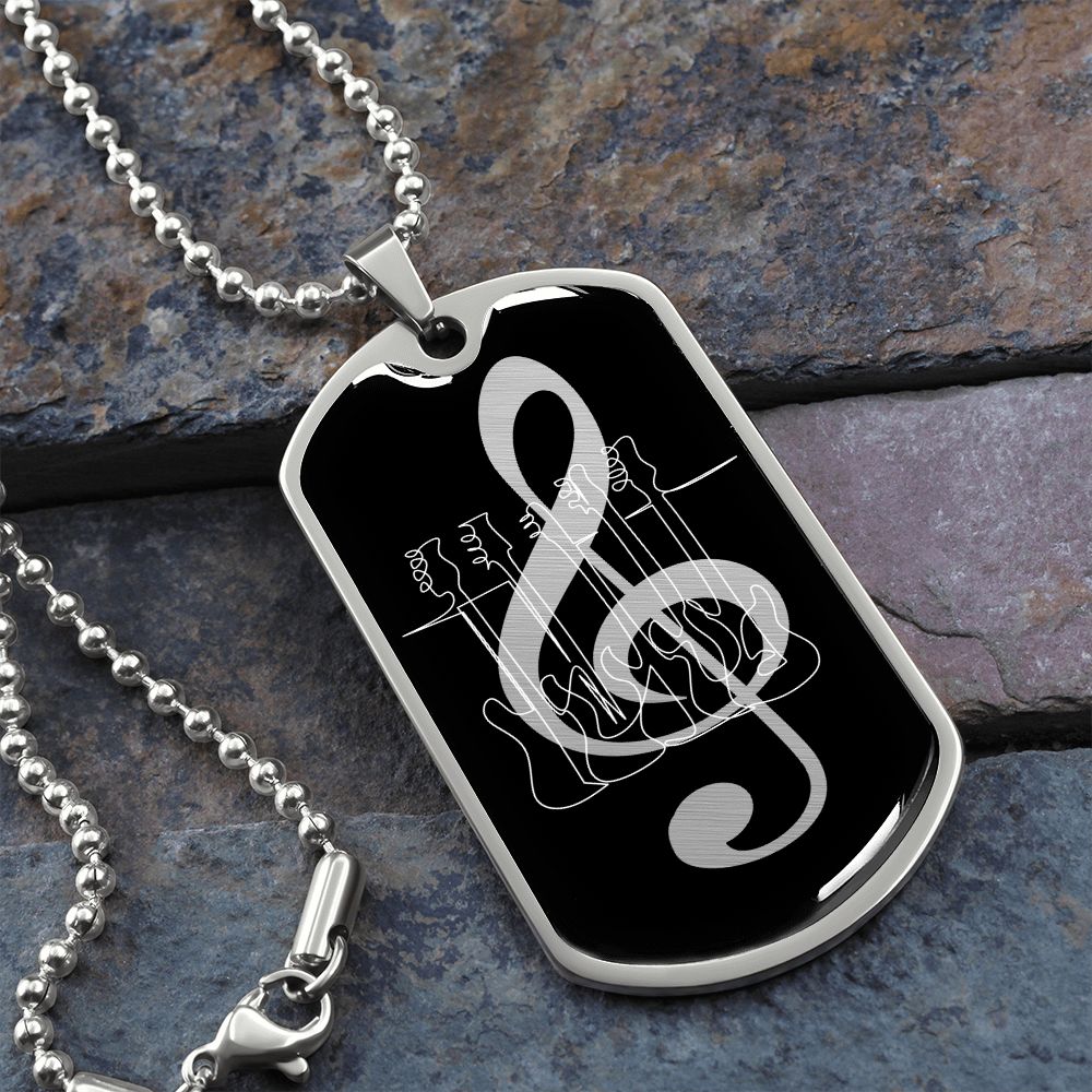 Dog Tag Necklace Black | G-clef Cutout | Basses