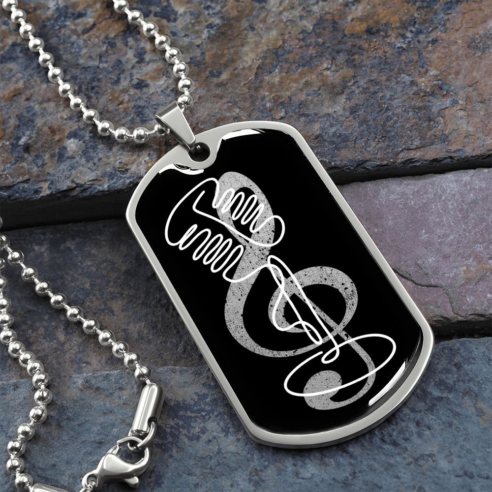 Dog Tag Necklace Black | G-clef Cutout | Vintage Mic