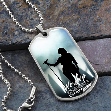 Worship Changes Everything | Female Singer On Stage | Dog Tag Necklace - Givtz Back