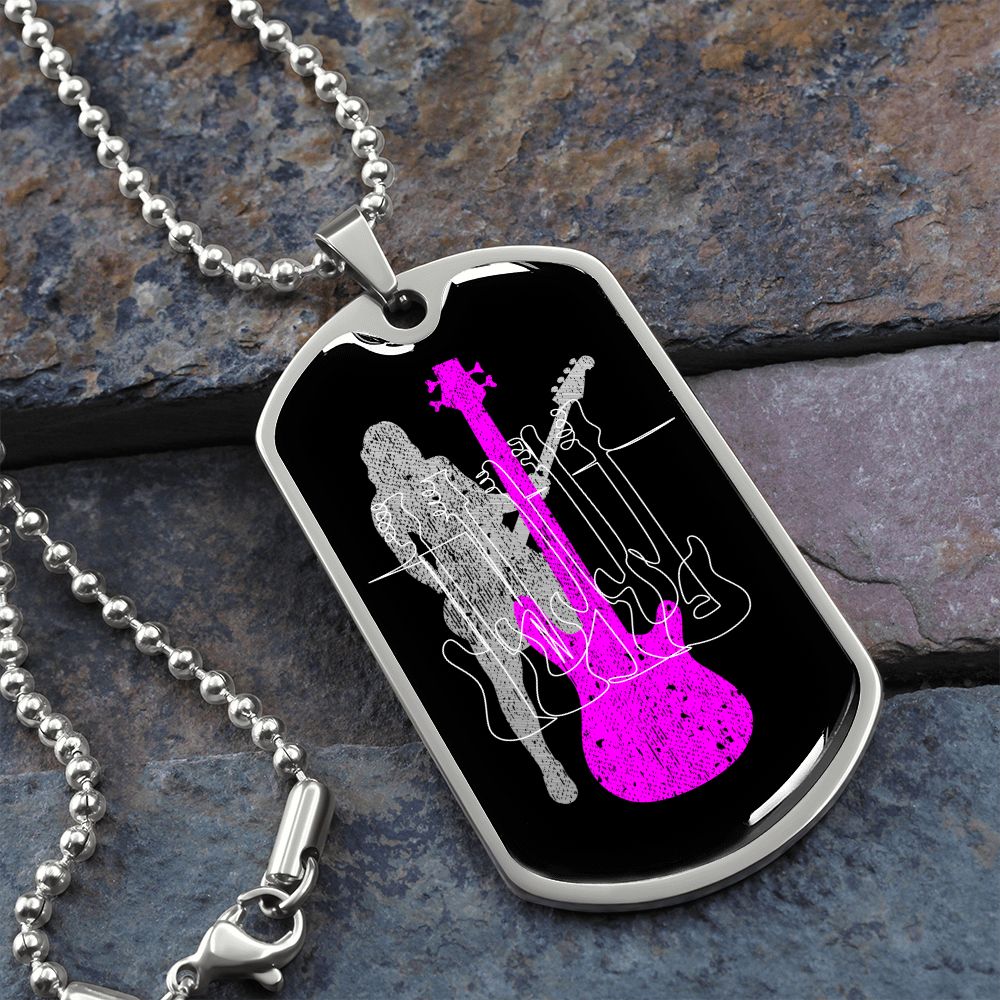 Dog Tag Necklace Black | Female Bassist Cutout | Bass Guitars | Pink Bass