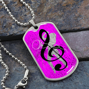 Dog Tag Necklace Pink | Female Singer Cutout | Mic | Black Clef