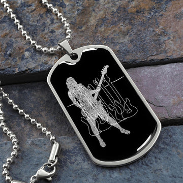 Dog Tag Necklace Black | Female Bassist Cutout | Bass Guitars Distressed