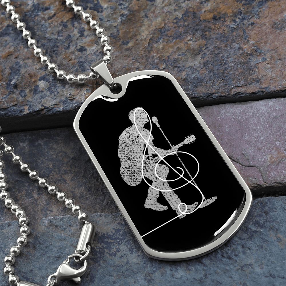 Dog Tag Necklace Black | Male Singer Cutout | Clef | Pink Clef