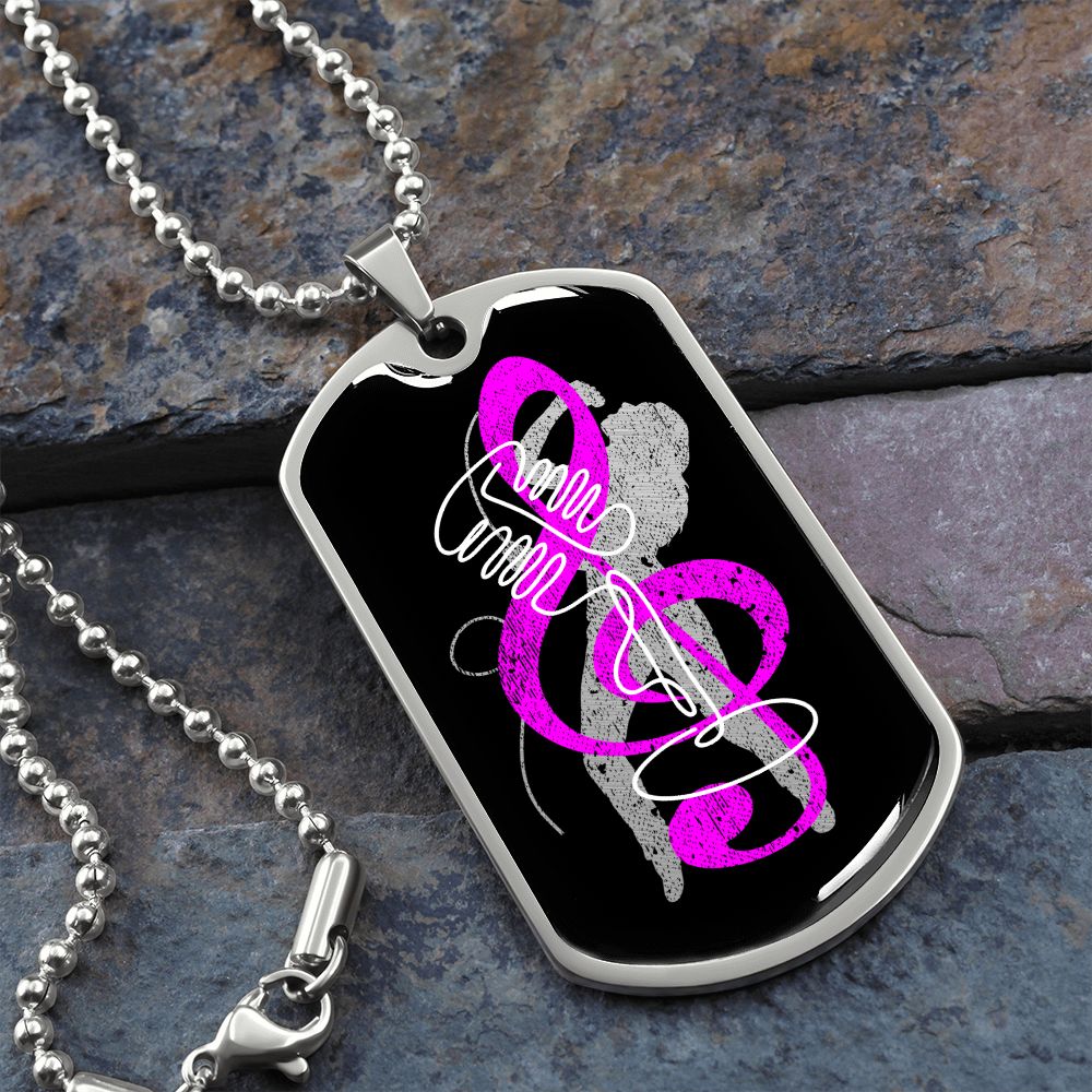 Dog Tag Necklace Black | Female Singer Cutout | Vintage mic | Pink Clef