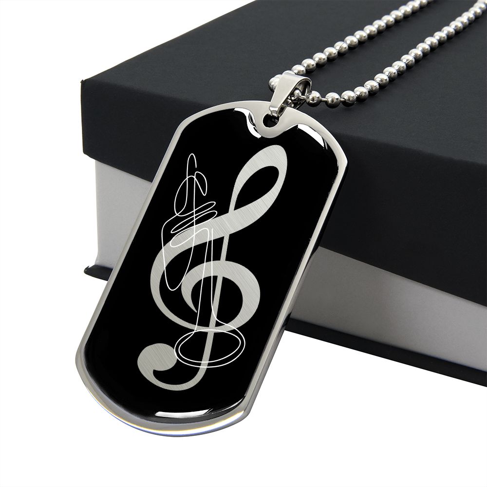 Dog Tag Necklace Black | G-clef Cutout | Trumpet