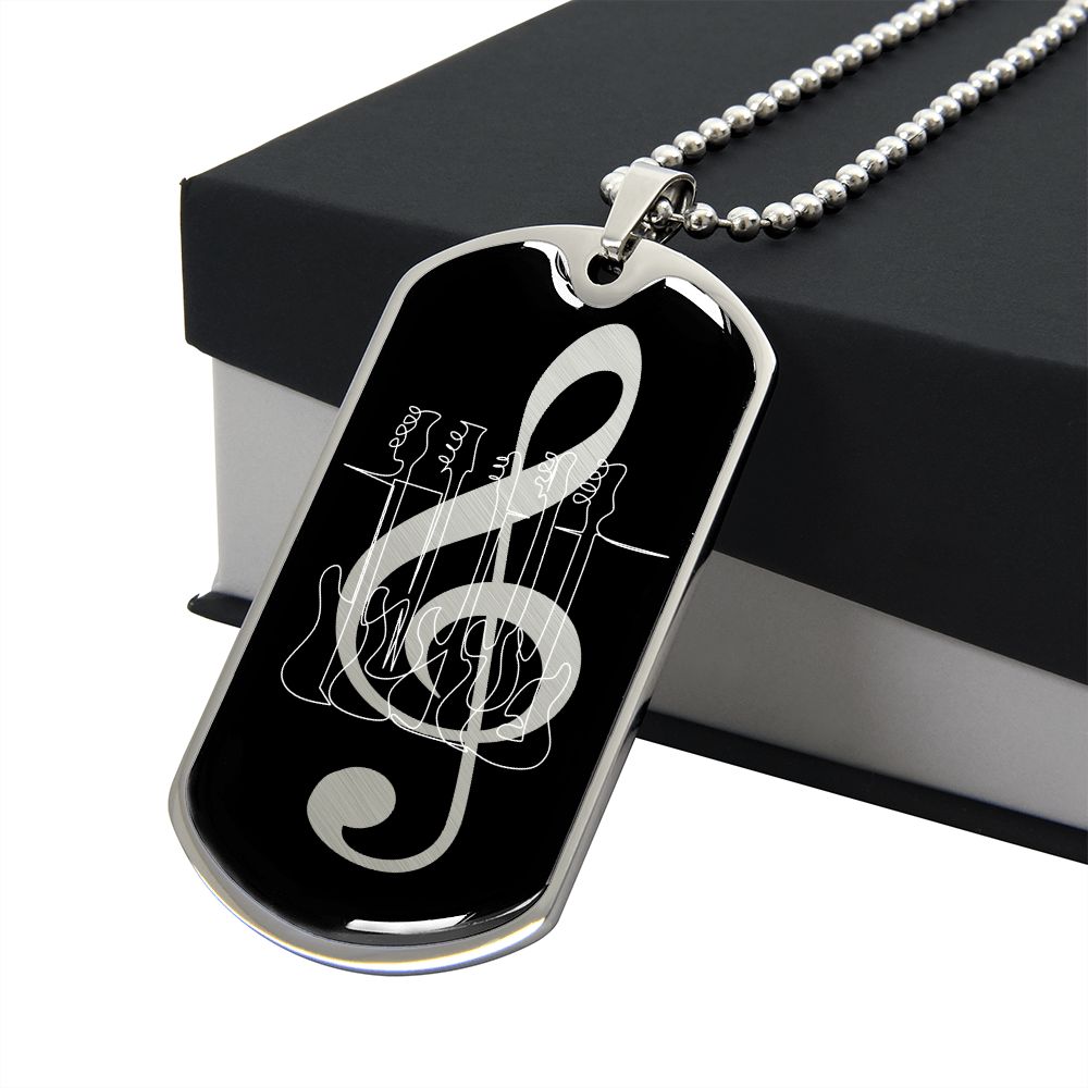 Dog Tag Necklace Black | G-clef Cutout | Basses