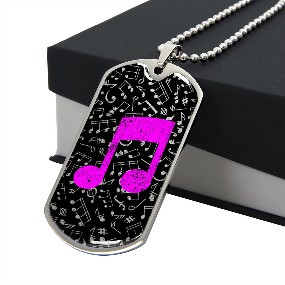Dog Tag Necklace Black | Music Pattern Cutout | Pink Notes