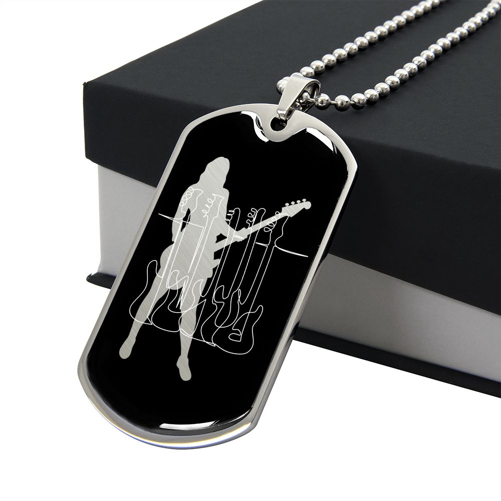 Dog Tag Necklace Black | Female Bassist Cutout | Bass Guitars