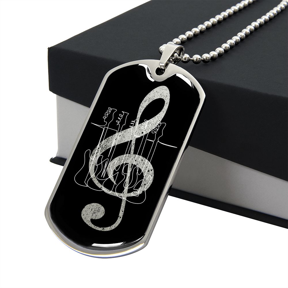 Dog Tag Necklace Black | G-clef Cutout | Basses | Distressed