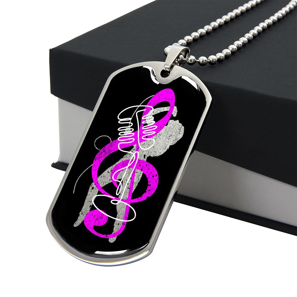 Dog Tag Necklace Black | Female Singer Cutout | Vintage mic | Pink Clef
