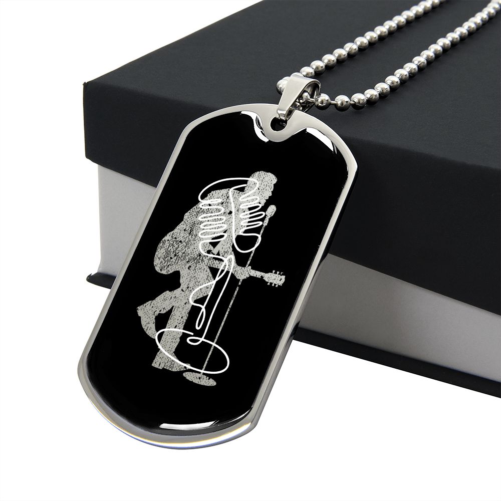Dog Tag Necklace Black | Male Singer Cutout | Vintage Mic | Pink Clef