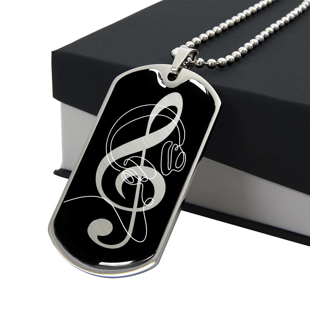 Dog Tag Necklace Black | G-clef Cutout | Headphones