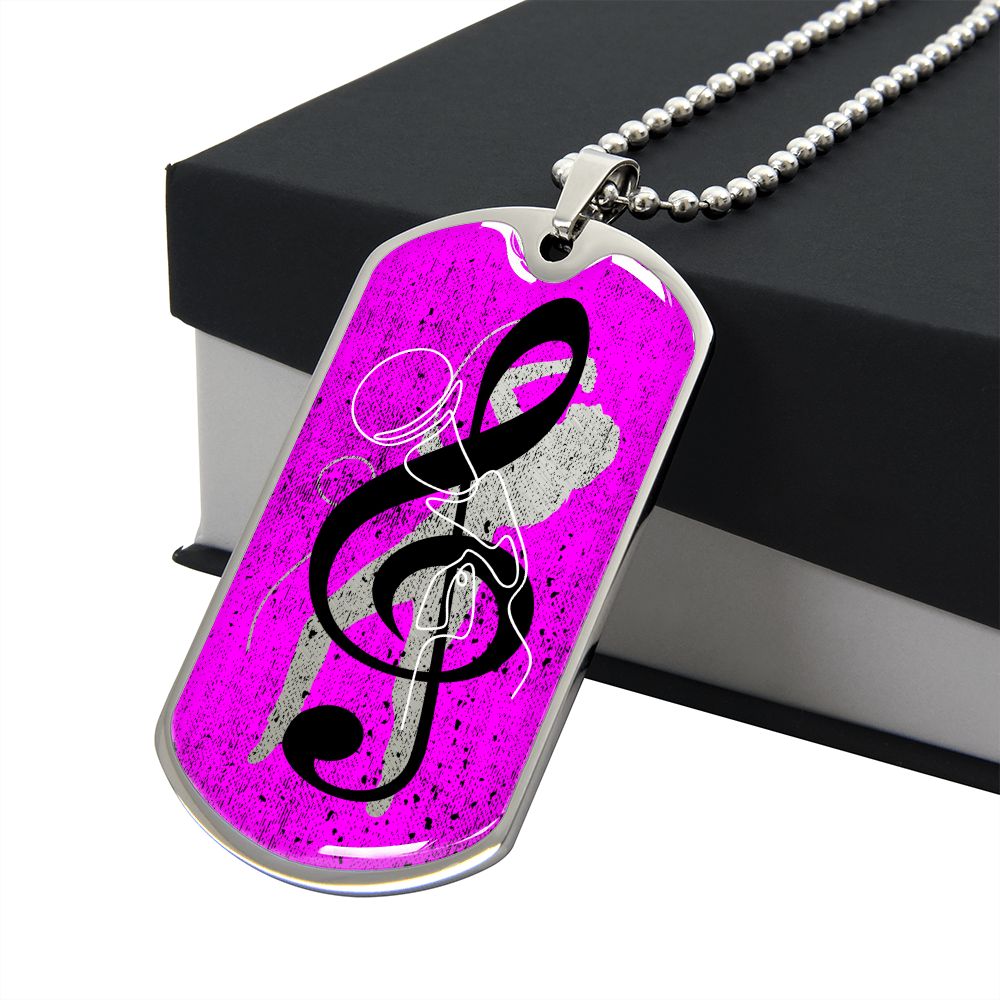 Dog Tag Necklace Pink | Female Singer Cutout | Mic | Black Clef