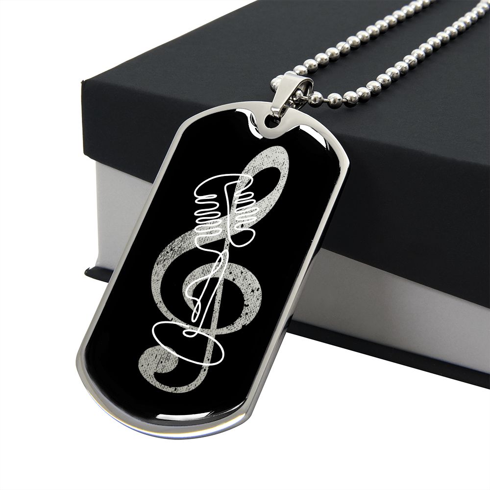Dog Tag Necklace Black | G-clef Cutout | Vintage Mic | Distressed