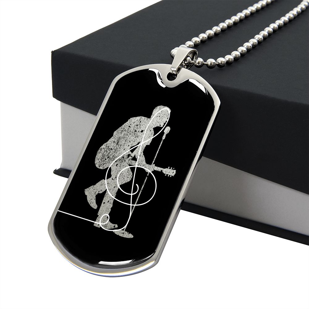 Dog Tag Necklace Black | Male Singer Cutout | Clef | Pink Clef