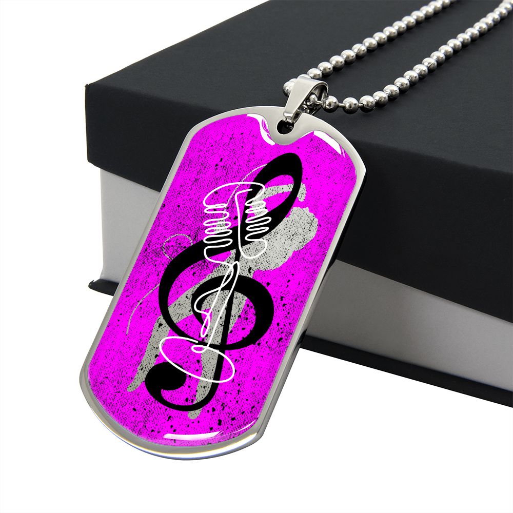 Dog Tag Necklace Pink | Female Singer Cutout | Vintage mic | G-clef