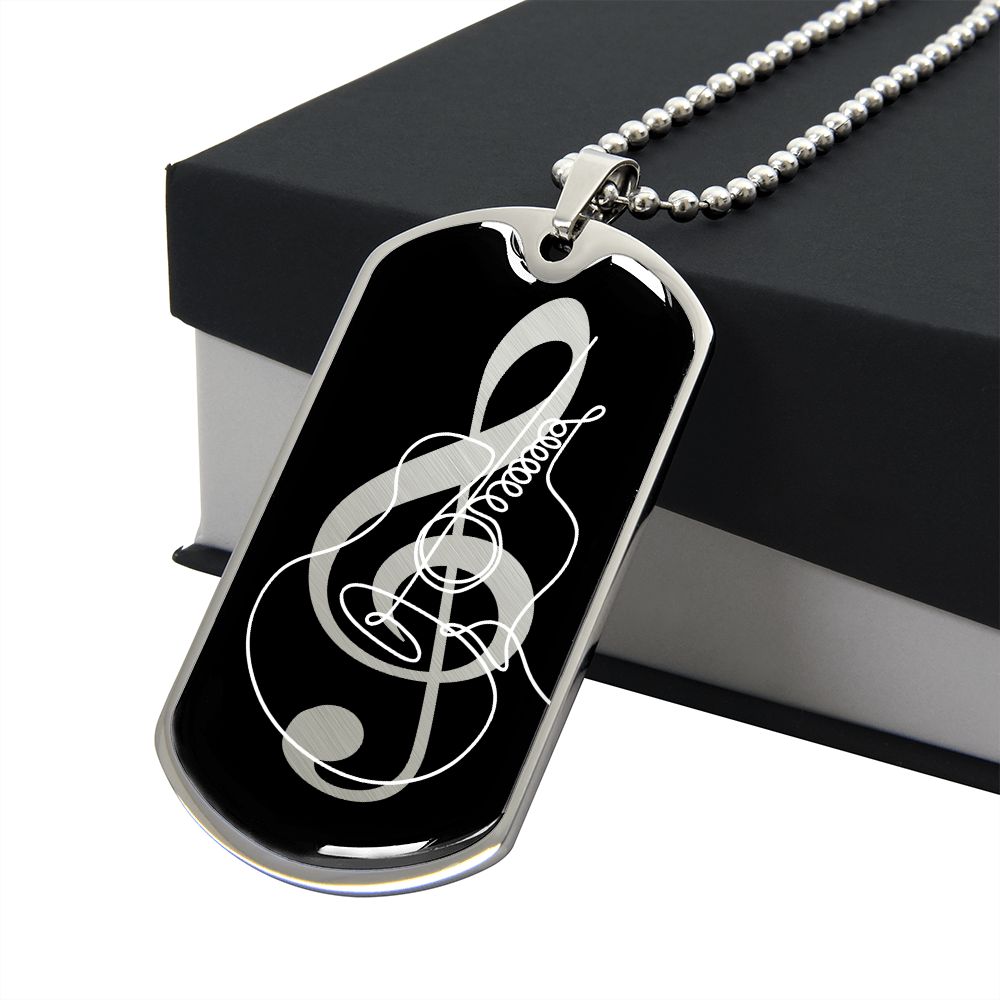 Dog Tag Necklace Black | G-clef Cutout | Guitar