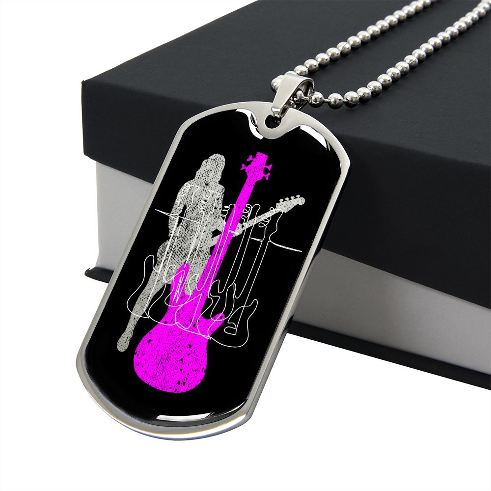 Dog Tag Necklace Black | Female Bassist Cutout | Bass Guitars | Pink Bass