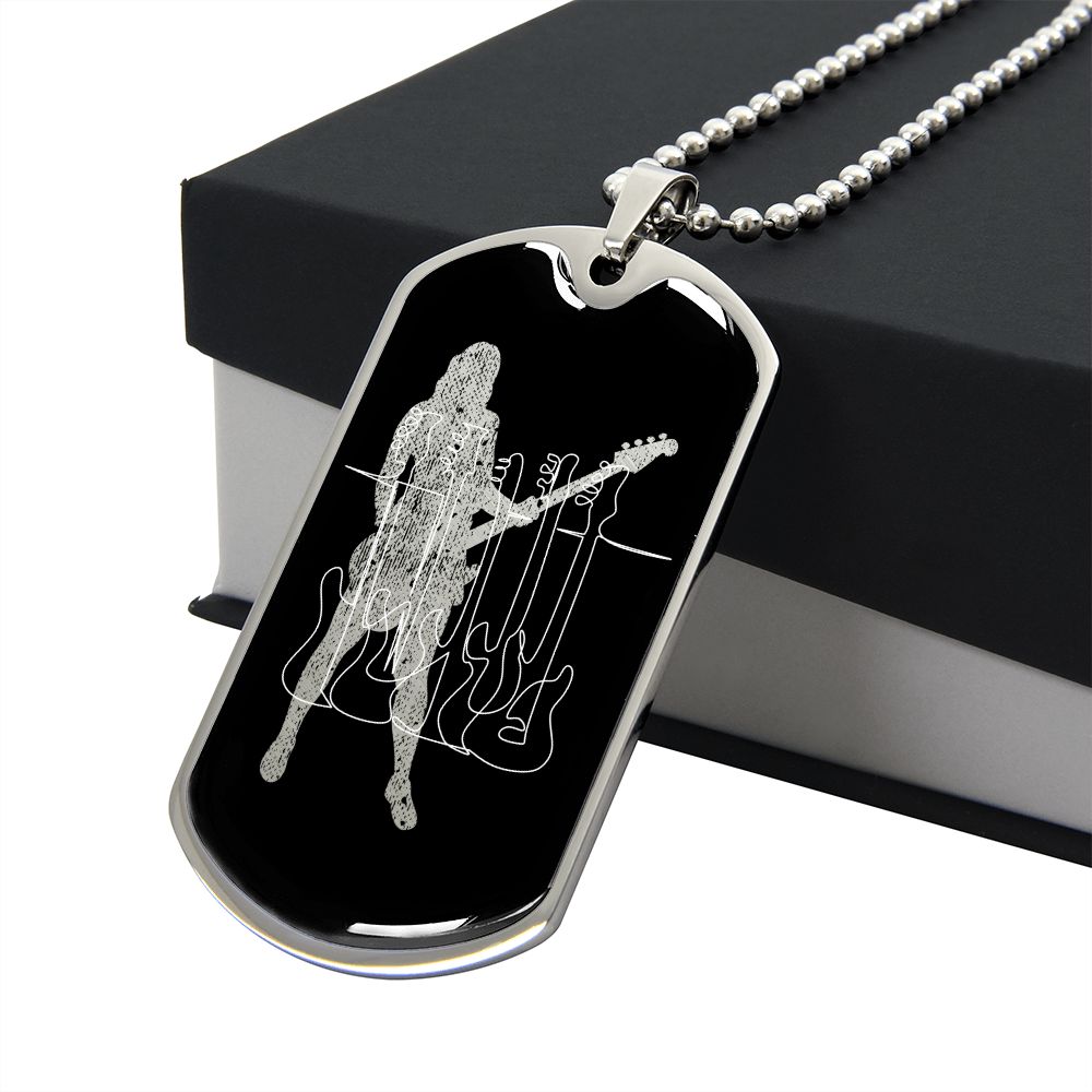 Dog Tag Necklace Black | Female Bassist Cutout | Bass Guitars Distressed