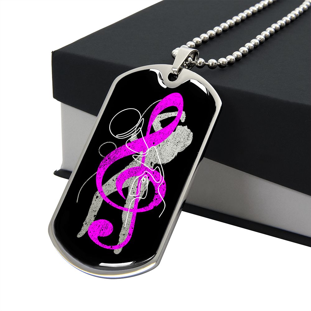 Dog Tag Necklace Black | Female Singer Cutout | Mic | Pink Clef
