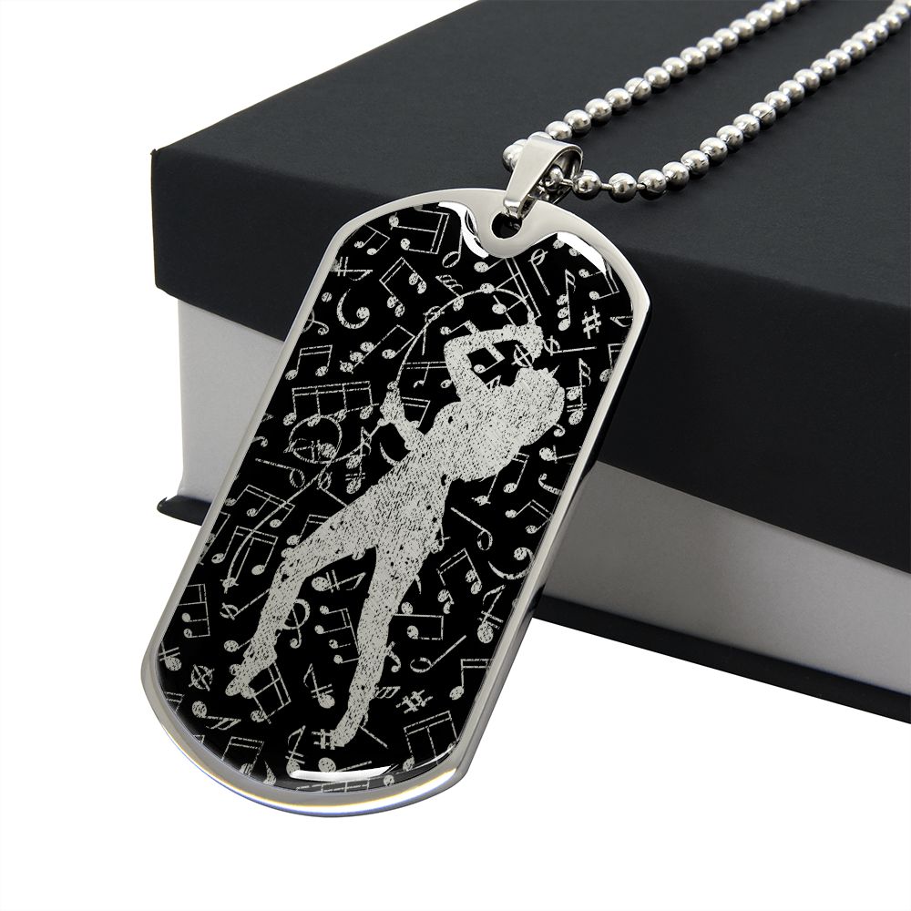 Dog Tag Necklace Black | Female Singer Cutout | Music Notes Cutout | Distressed