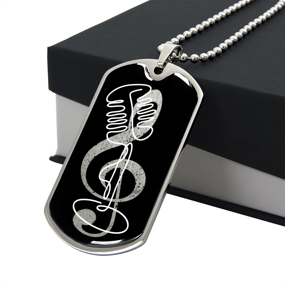 Dog Tag Necklace Black | G-clef Cutout | Vintage Mic